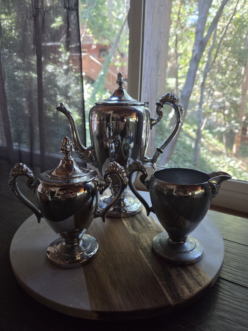 Chromium plated Silver Metal Tea Set- Elegant Home Kitchen Serving Pieces
